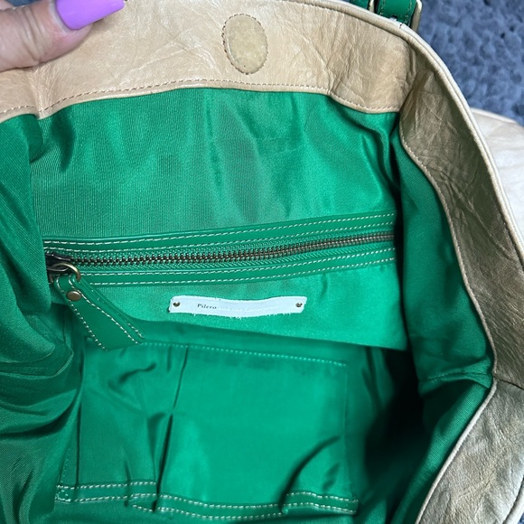 Pilcro by Anthropologie Elegant Cream and Green Glove leather Tote Bag - Picture 6 of 12